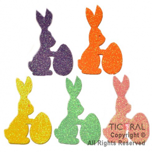 APLIQUES CONEJO CON HUEVO DE PASCUA  DE GOMA EVA 7cm x 9 cm x 5